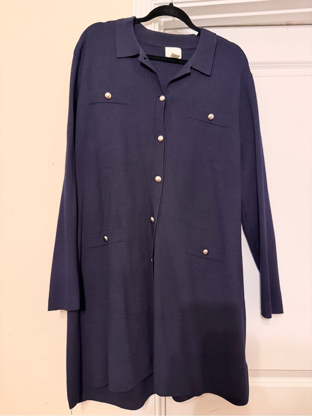 H&M Navy Long-Sleeve Button Tunic Dress